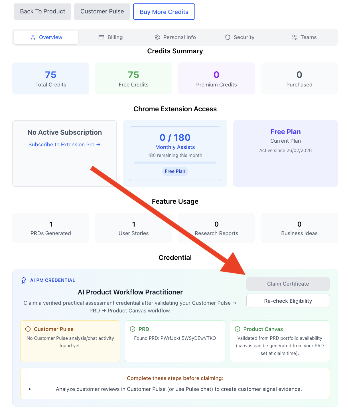 Step 7 screenshot: claim certificate