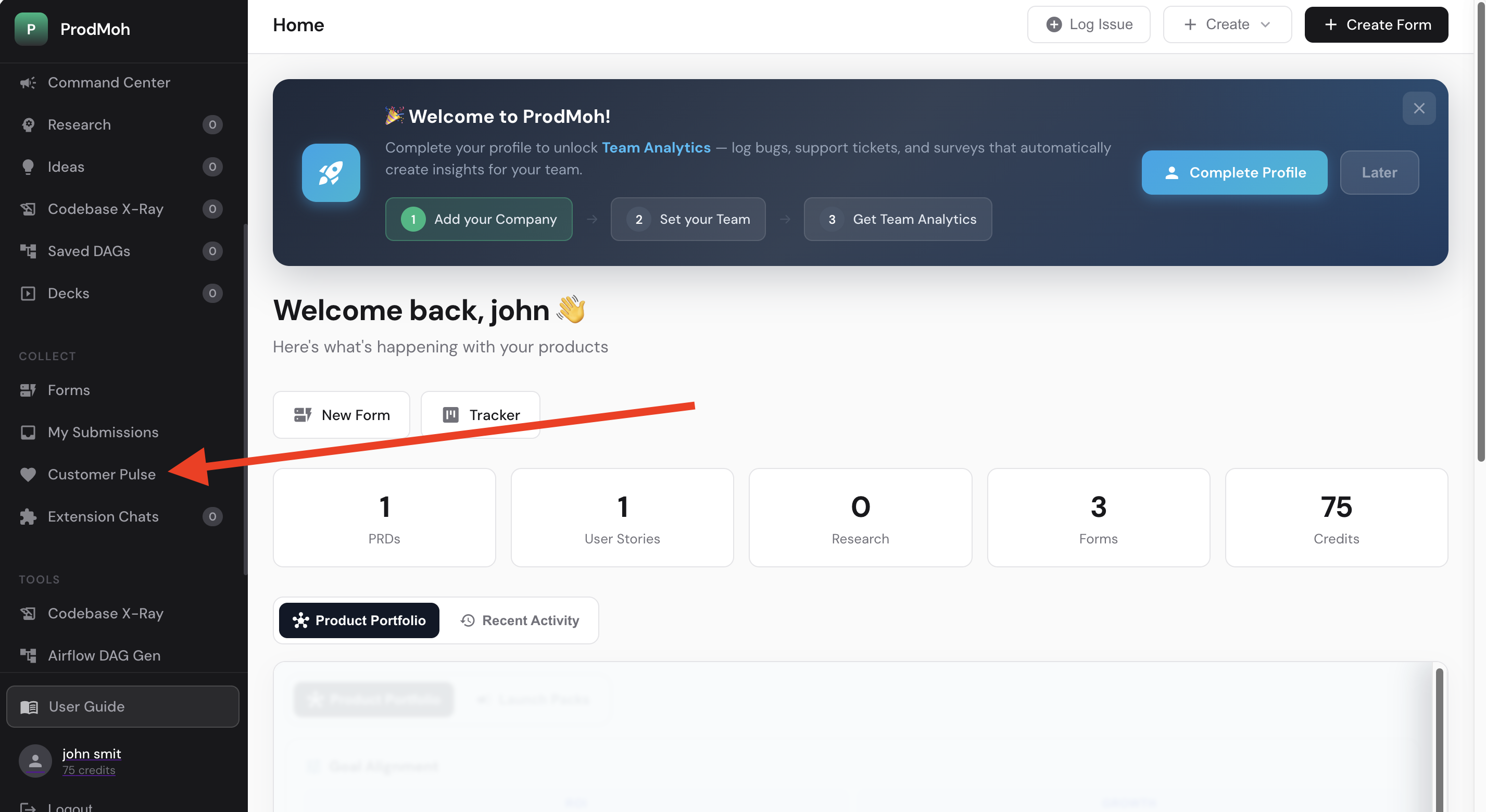 Step 1 screenshot: select customer pulse